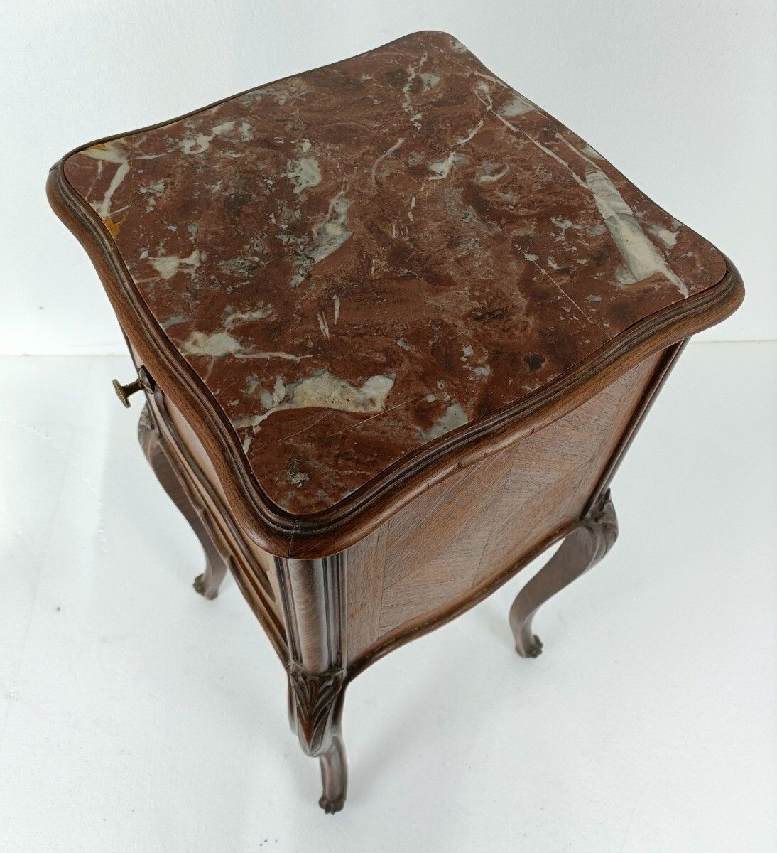 photo for sale Cabinet Side Table Nightstand Queen Anne Style Art Deco Wood Marble Top Antique