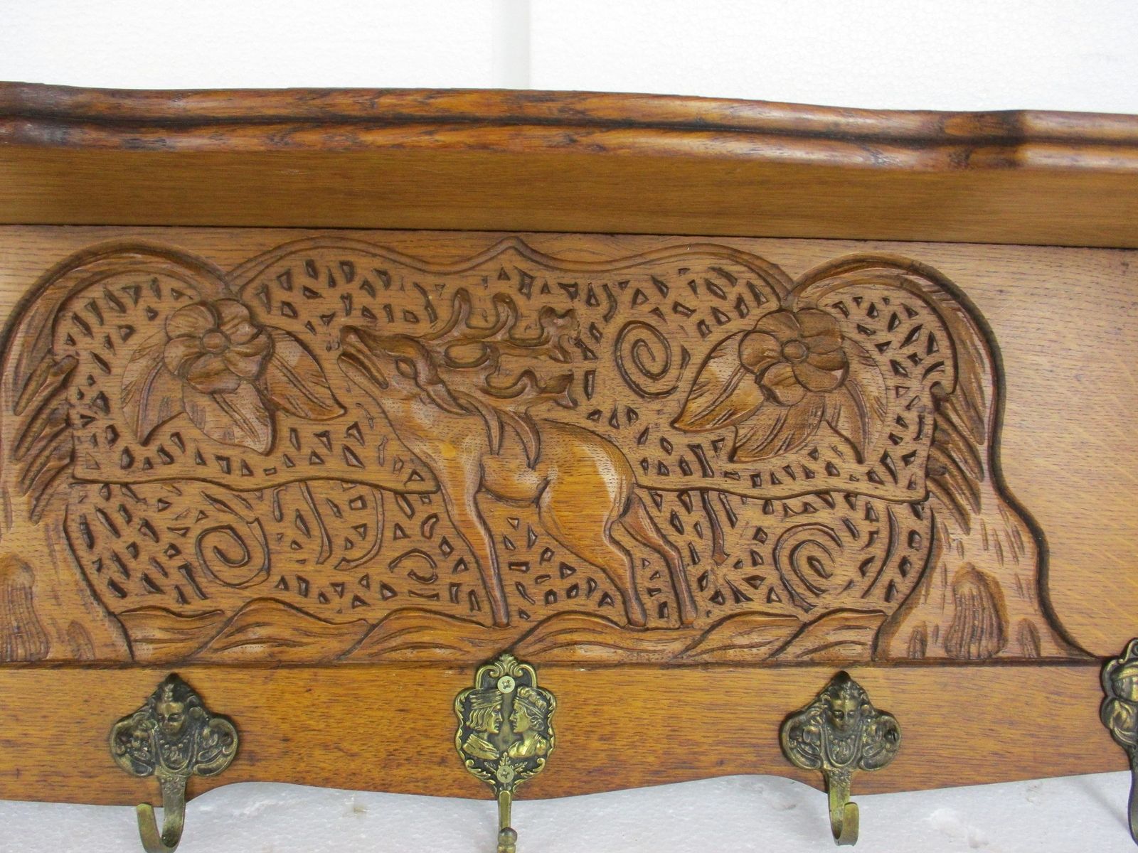 Gorgeous Vintage Hand Carved Wood Coat Kitchen Hat Rack Mid Century Small Deer photo Furniture
