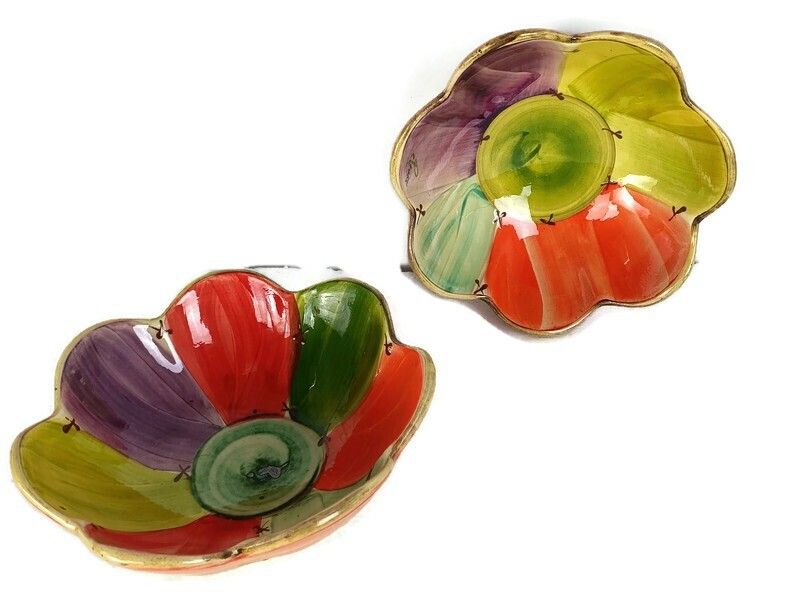 Couple  Of Colorful Dishes Serving Bowls Marked Poterie Chaix Vallauris France V