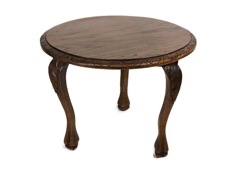 Ornate Vintage Hand Carved Side Occasional Wine Coffee Table Lion Feet