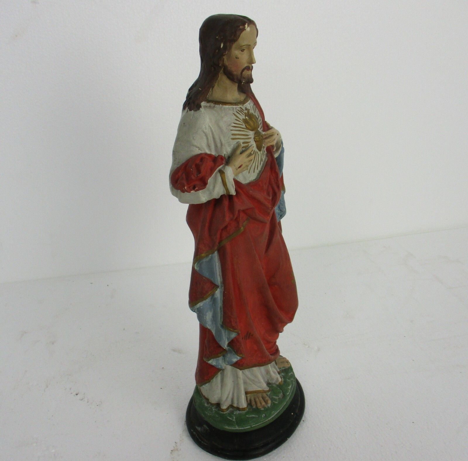 Antique Statue Jesus Christ Savior Sacred Heart Neo Gothic 1900s Plaster 16.53" photo for sale