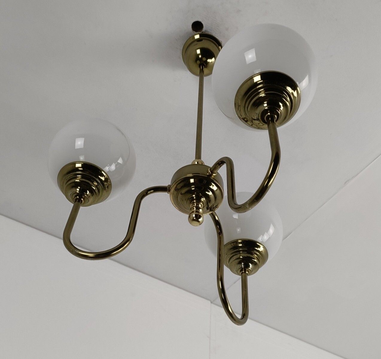 Chandelier Light Fixture Mid Century Modern 3 Arm Glass White Ball Shades Modern photo 265.0