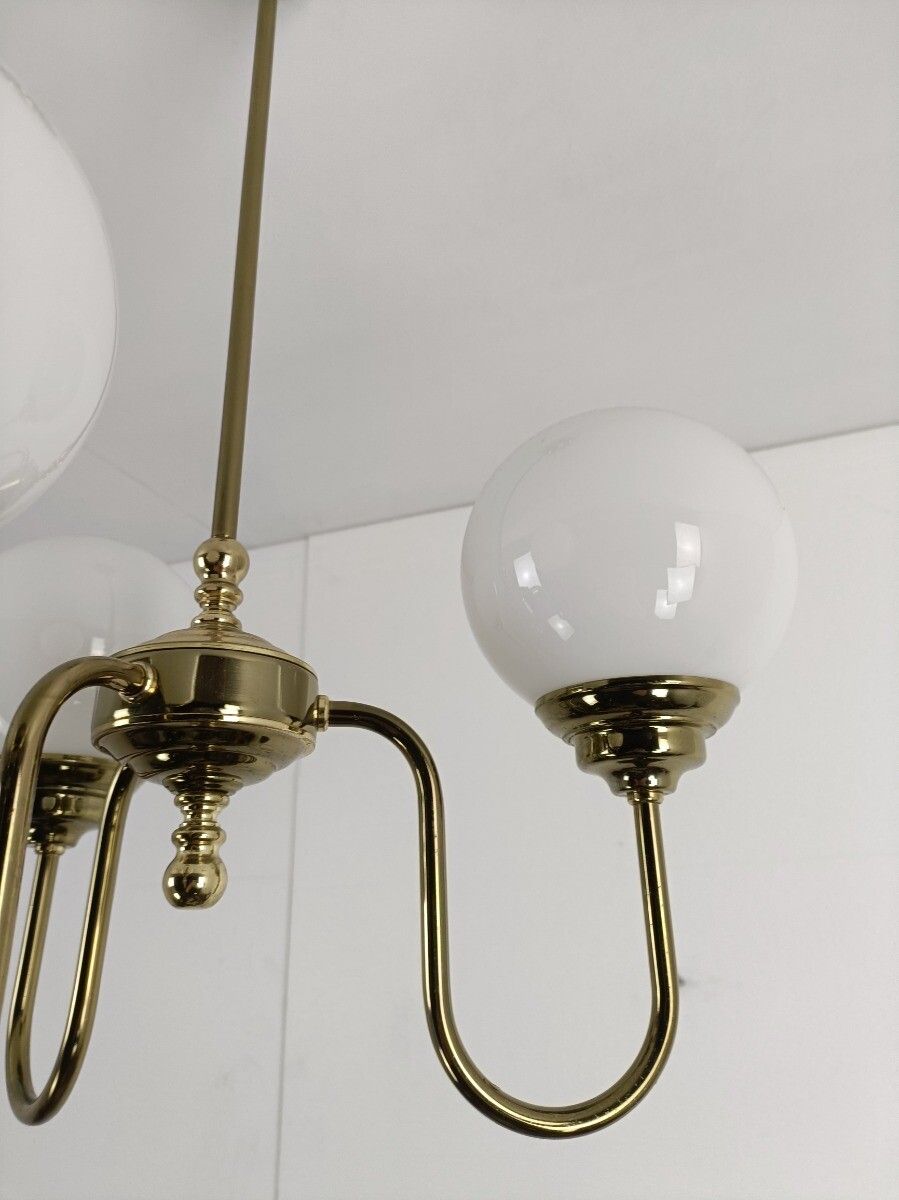 photo furniture Chandelier Light Fixture Mid Century Modern 3 Arm Glass White Ball Shades Modern