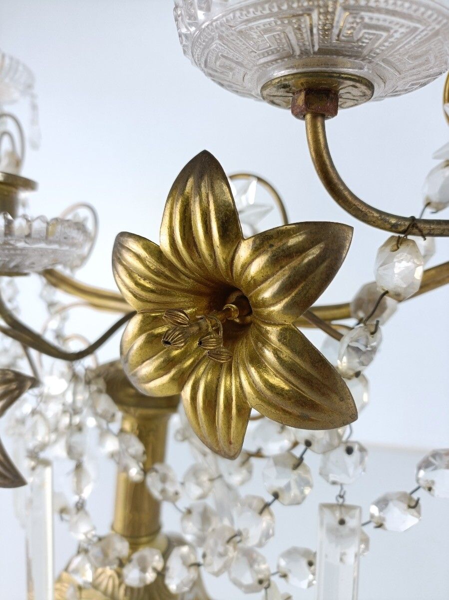 photo furniture Antique Brass Hollywood Regency Floral Candle Holder Candelabra Church Crystal P