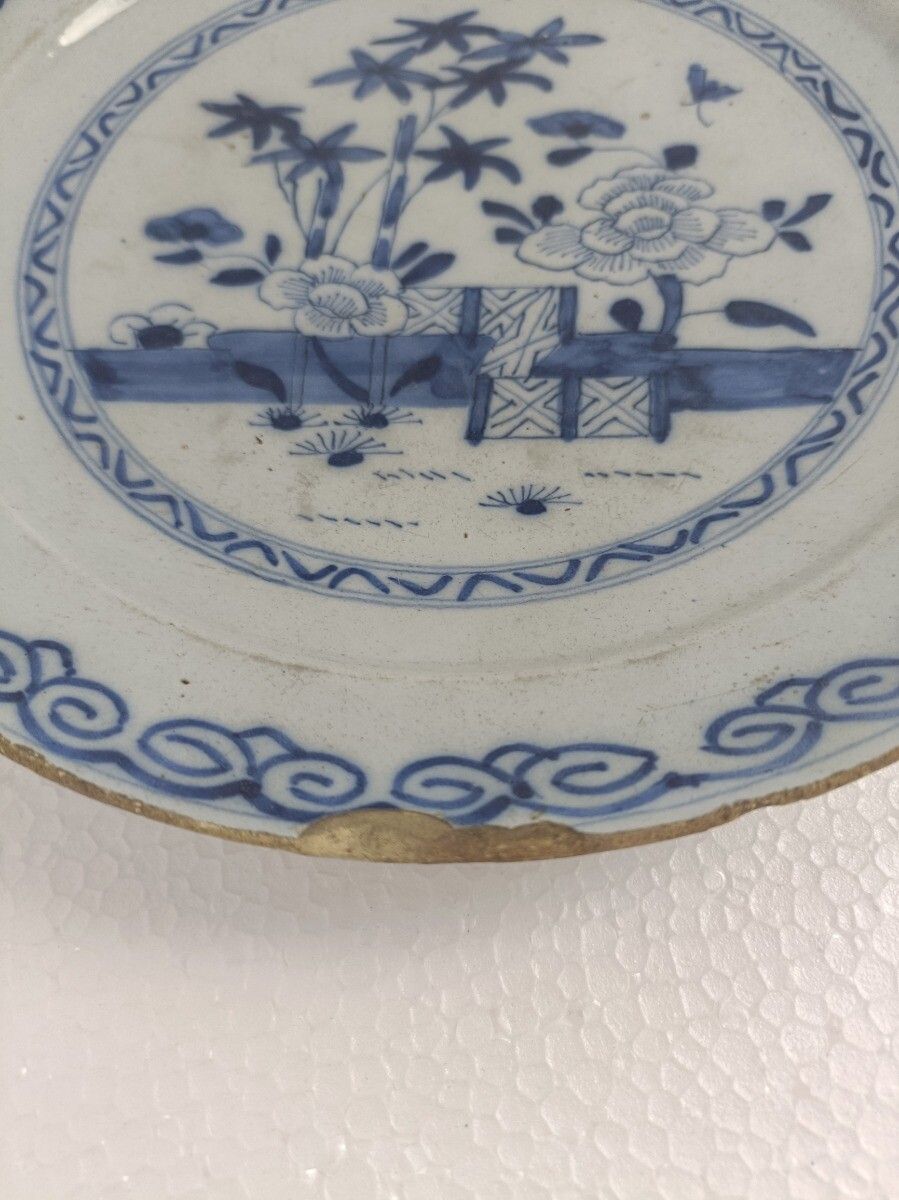19th Century Delft Wall Hanging Charger Plate Blue White Antique  Small Collecto photo for sale