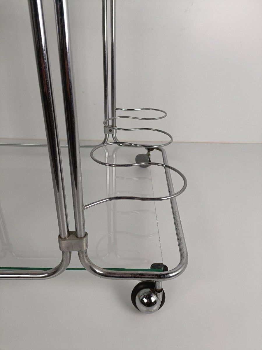 Bar Cocktail Tea Cart Trolley Hollywood Regency Kitchen Island Chrome  Glass Top photo Furniture