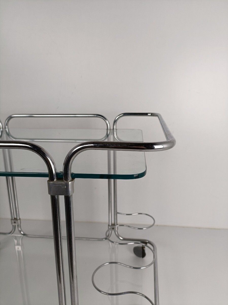 Bar Cocktail Tea Cart Trolley Hollywood Regency Kitchen Island Chrome  Glass Top photo 466.0