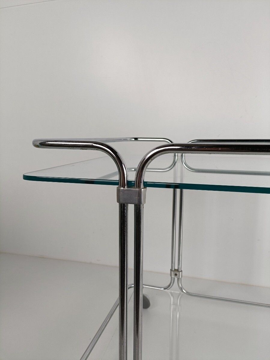 Bar Cocktail Tea Cart Trolley Hollywood Regency Kitchen Island Chrome  Glass Top photo vinterior