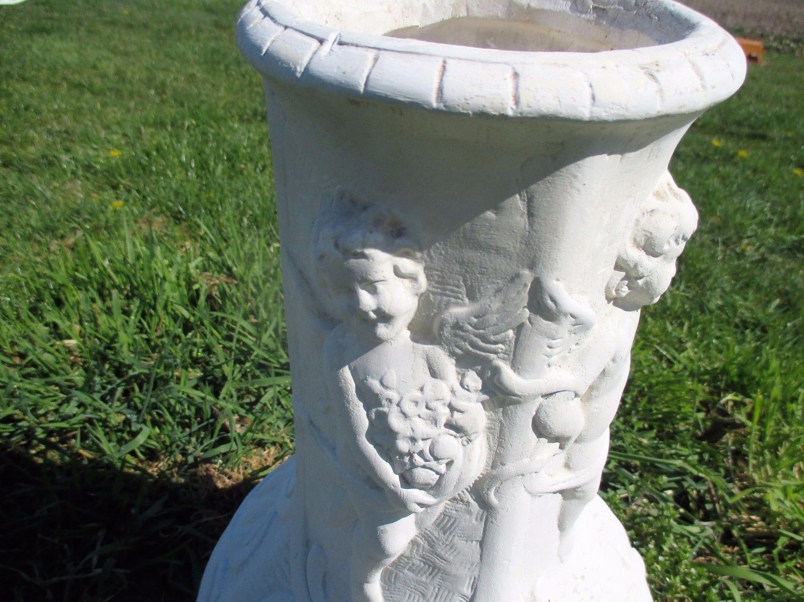 Plaster White Large Vase Hand Made Putti Four Seasons Very Rare Stunning photo 334.0