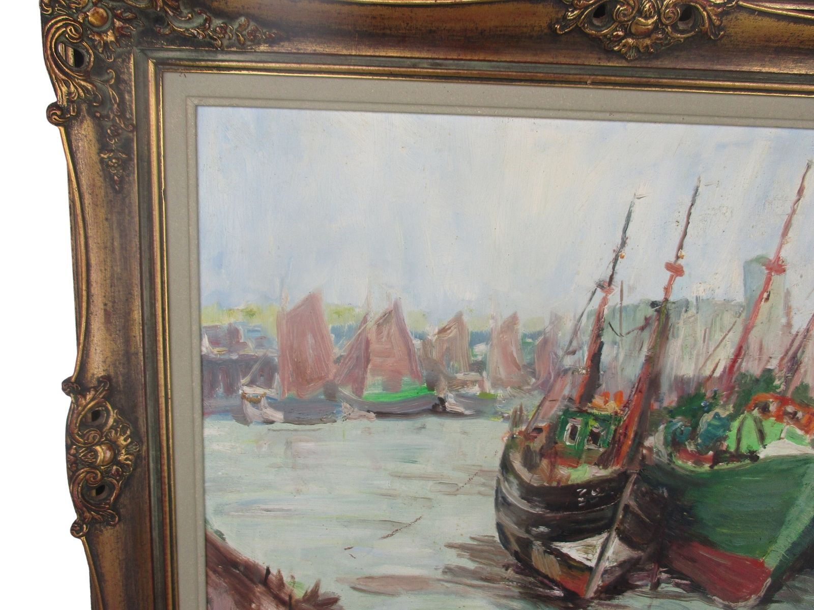 Lovely Painting Marine Marina Zeebrugge Ornate Frame Signed Oil Painting photo 279.0
