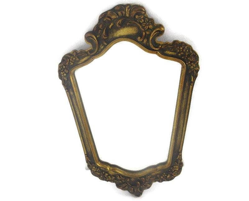 Ornate Mirror Resin Flowers  Gold Gilded Ornate Hollywood Regency Style