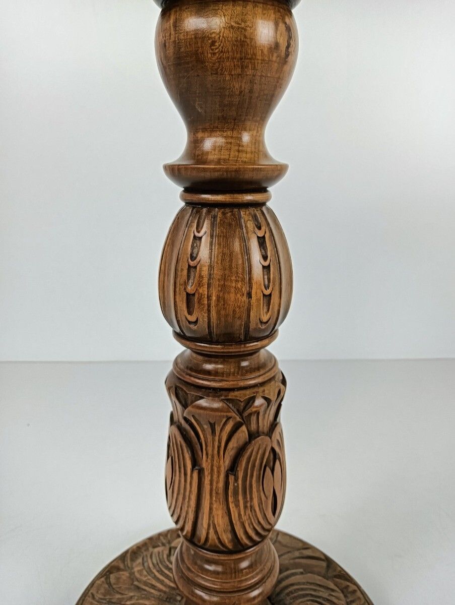 Gorgeous Ornate Carved Wooden Pedestal Plant Stand Side Table Farmhouse Style VI photo for sale