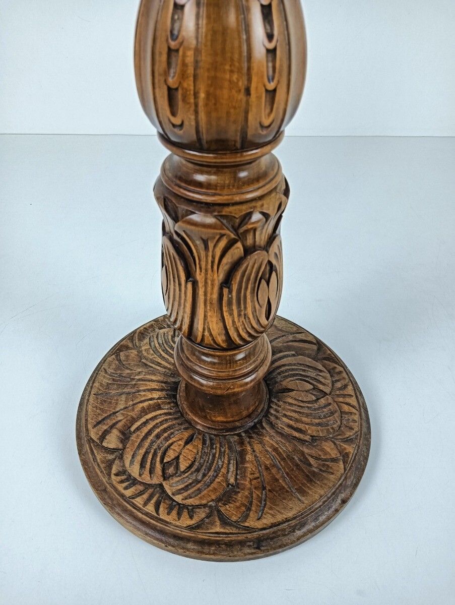 Gorgeous Ornate Carved Wooden Pedestal Plant Stand Side Table Farmhouse Style VI photo Furniture