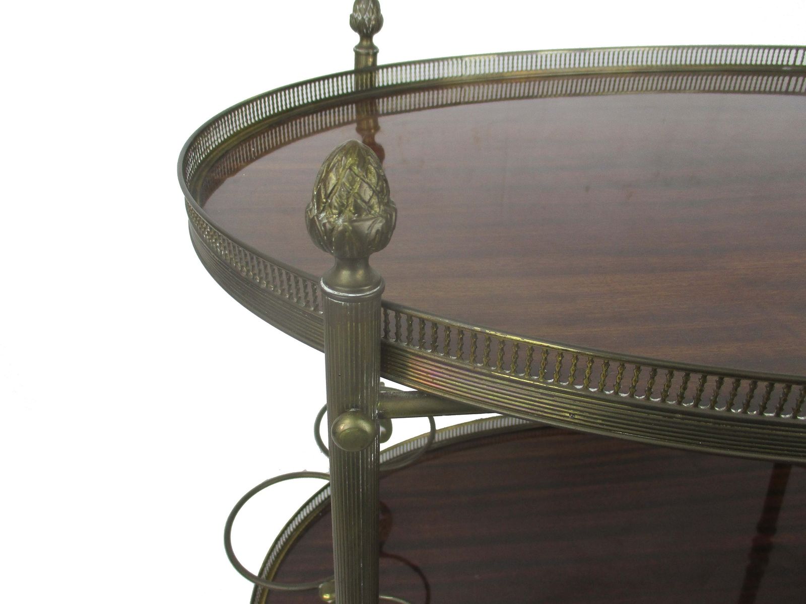 Bar Cart Trolley Cocktail Kitchen Island Serving Tray Hollywood Regency Pine App photo for sale