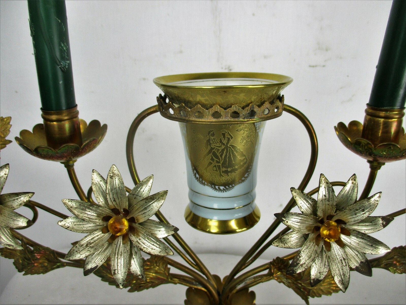 Brass Hollywood Regency Floral Candle Holder Candelabra 4 Arm Karlsbader Planter photo for sale