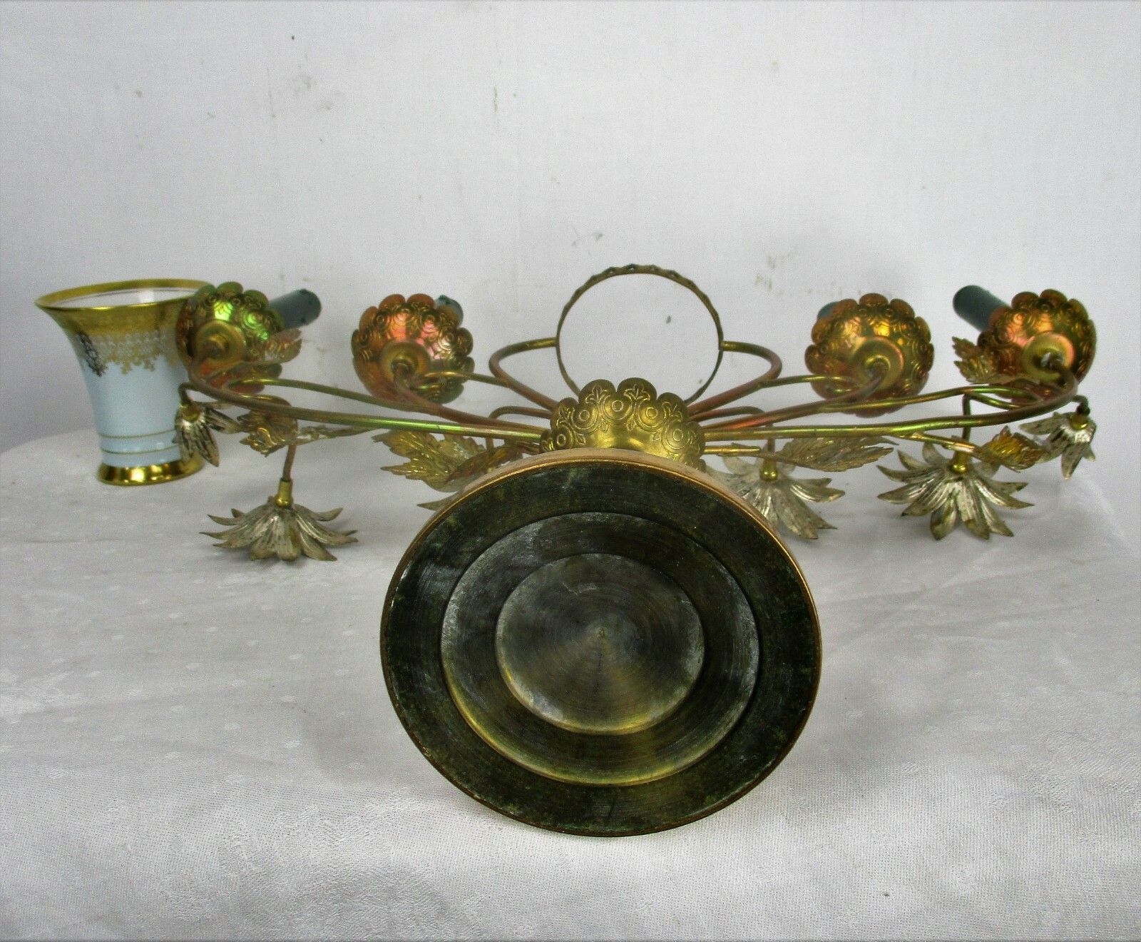 Home Decor Brass Hollywood Regency Floral Candle Holder Candelabra 4 Arm Karlsbader Planter photo