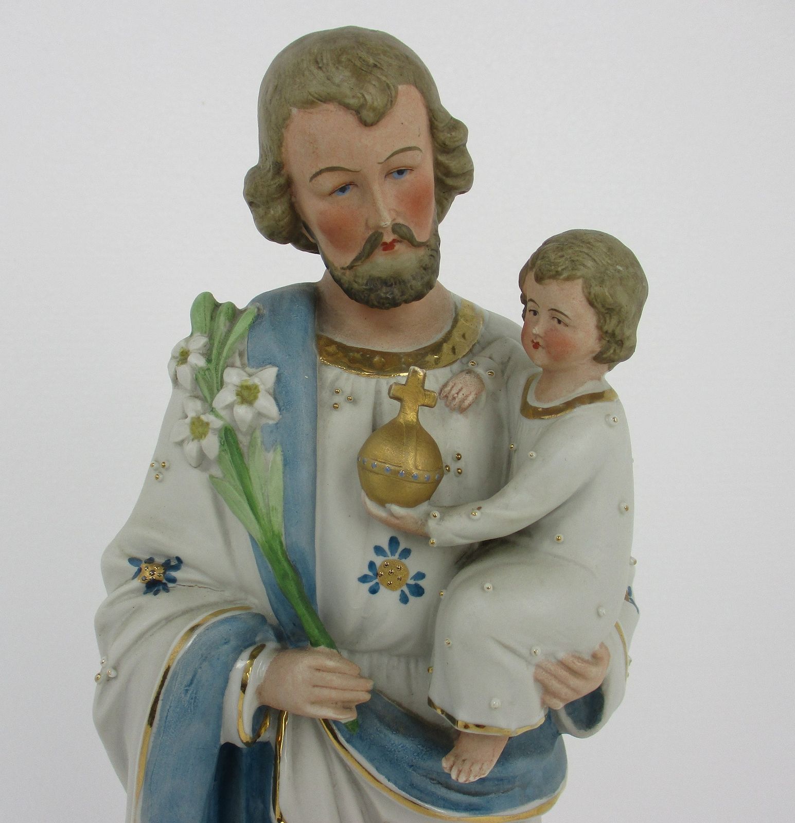 Antique Porcelain Bisque Statue Saint Joseph And Infant Jesus Protector Of Homes photo furniture