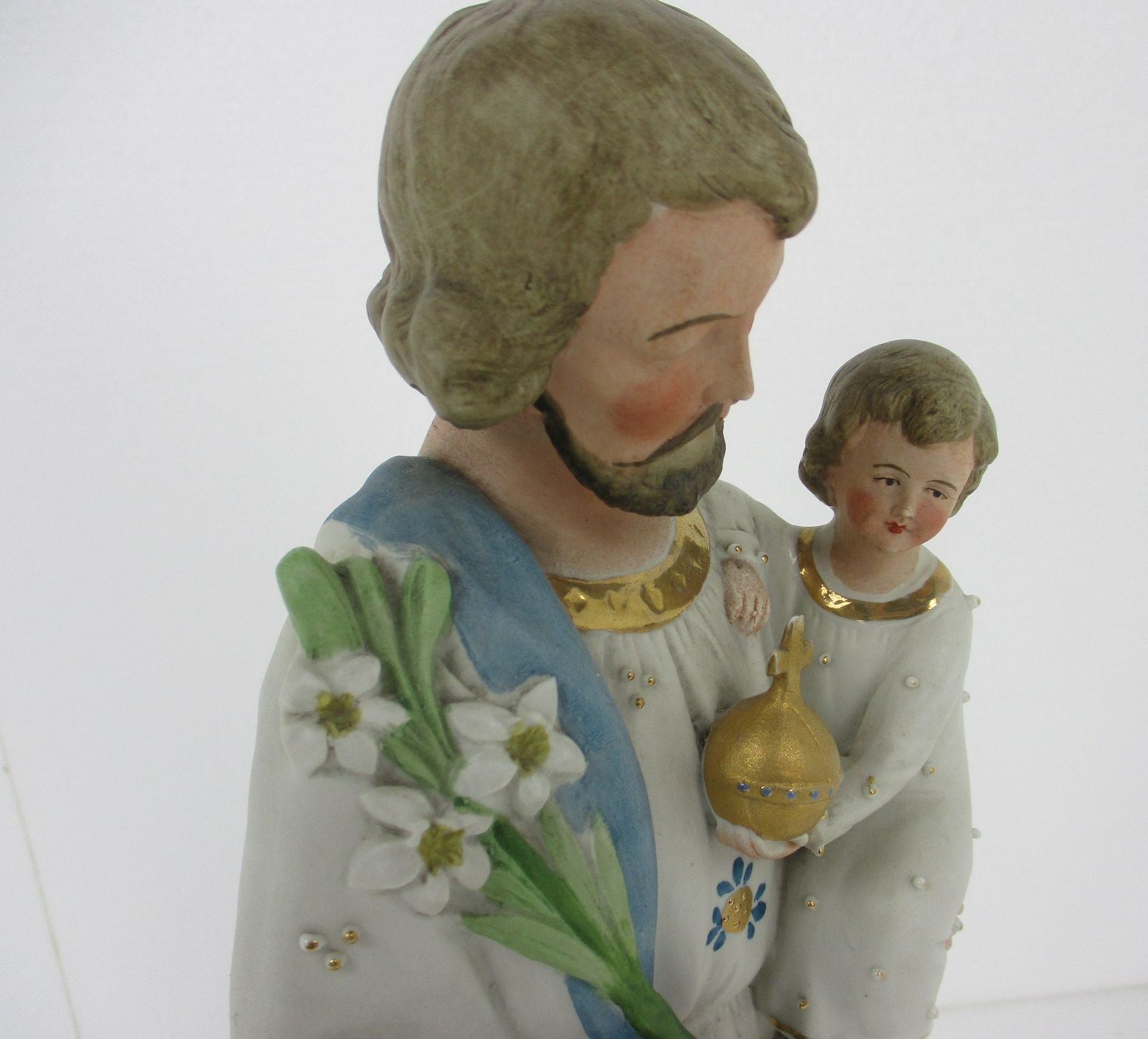 Antique Porcelain Bisque Statue Saint Joseph And Infant Jesus Protector Of Homes photo 198.0