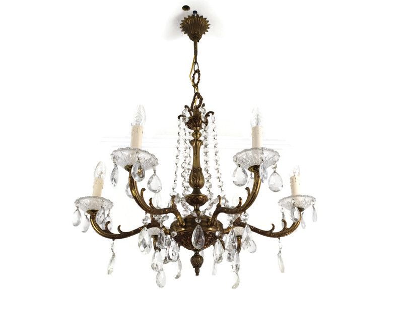 6 Arm Lights Chandelier Revival French Empire Style Bronze  Ornate Prisms Beads