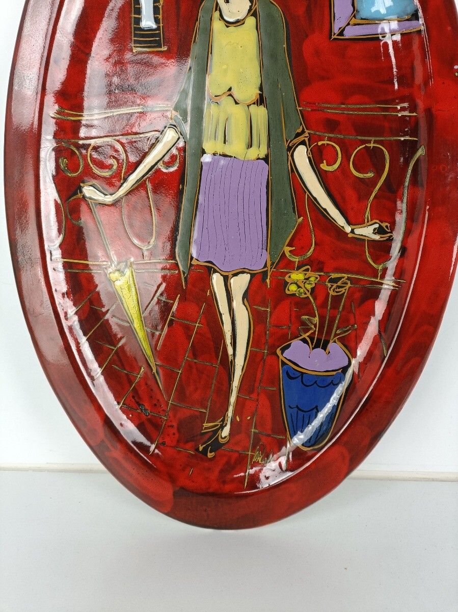 Fantoni Gambone Style Pop Art Funky Ceramic Italian Dish Lady  Glazed Modernist photo 142.0