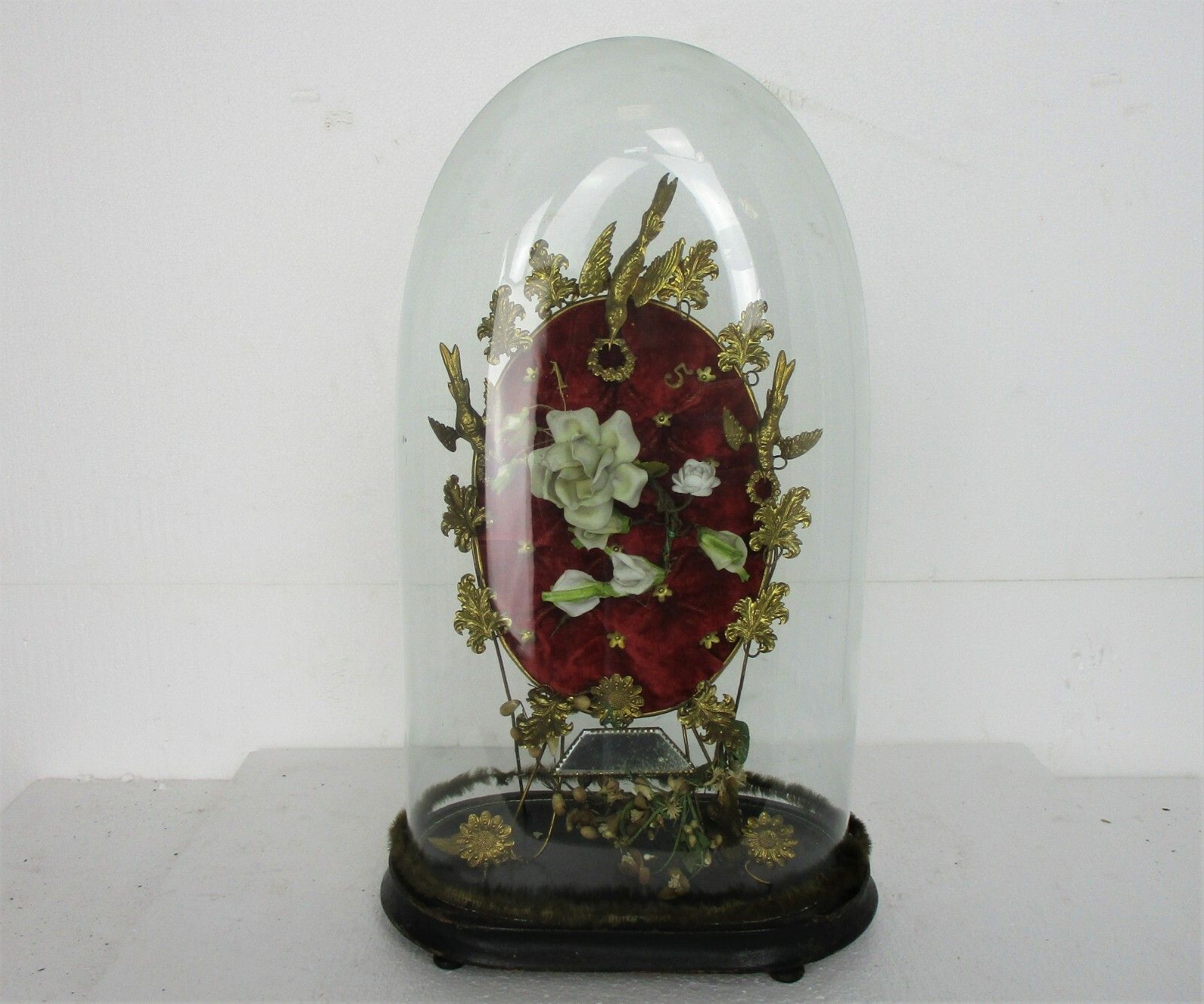 Antique 1800 Victorian French Bridal Wedding Dome Gold Gilt Leaves Ormolu Birds photo furniture