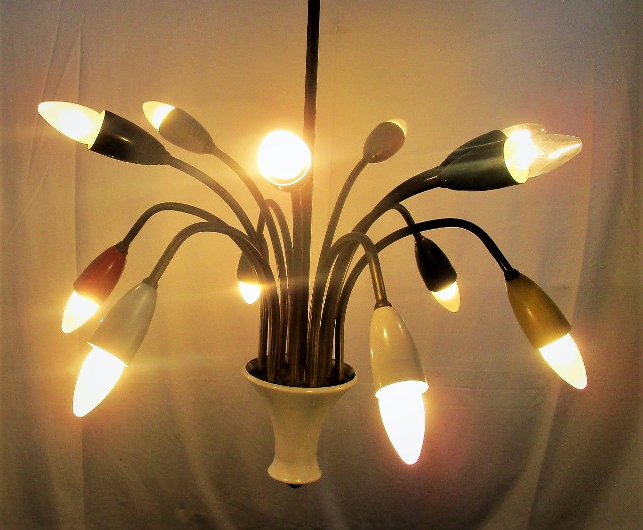 Italian 12 Arm Light Spider Sputnik Atomic Chandelier Metal Shades Era Stilnovo photo furniture