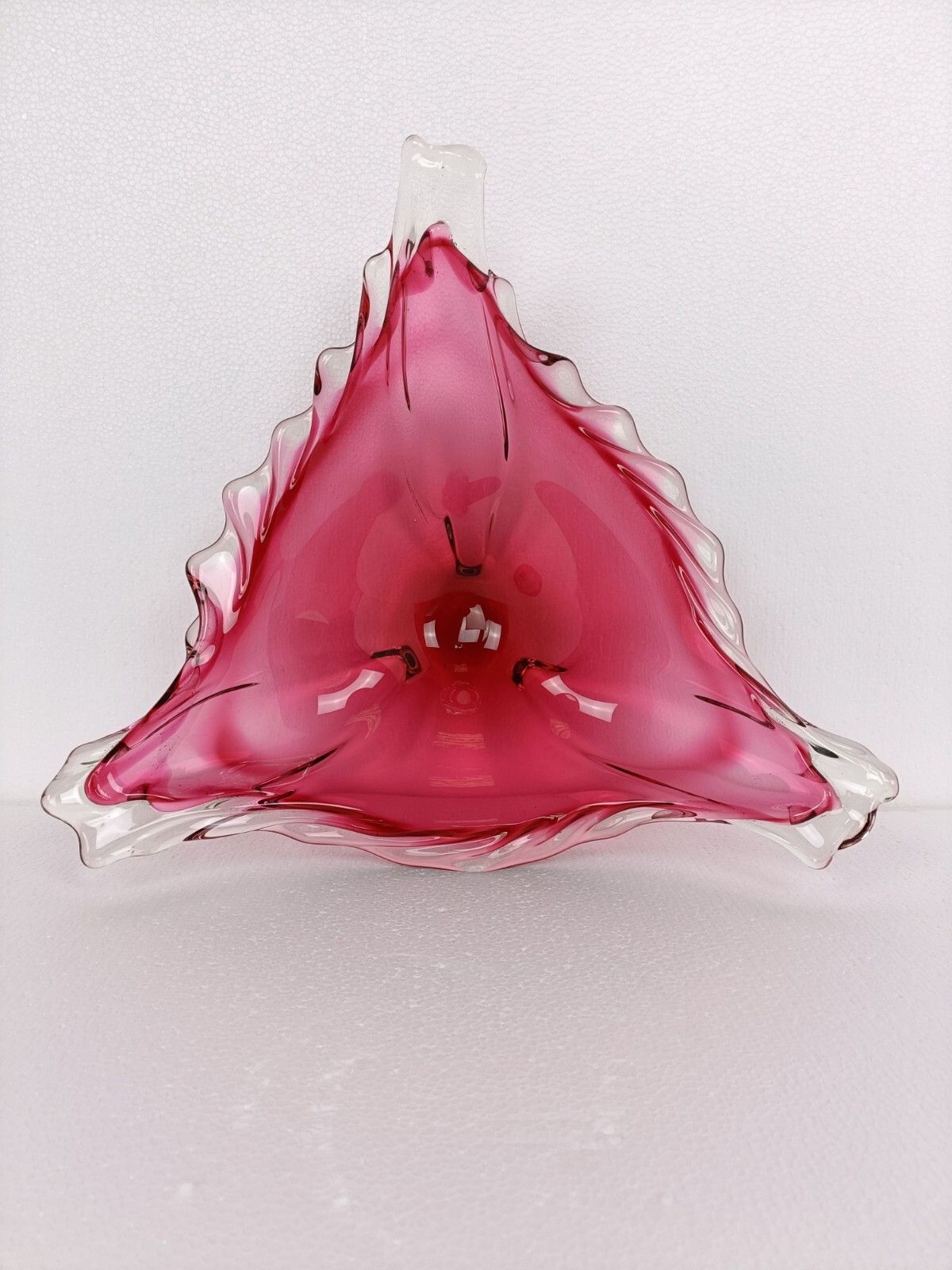 Gorgeous Bowl Dish Centerpiece Cranberry  Clearart Glass Murano Italy  Hand Made photo vintage