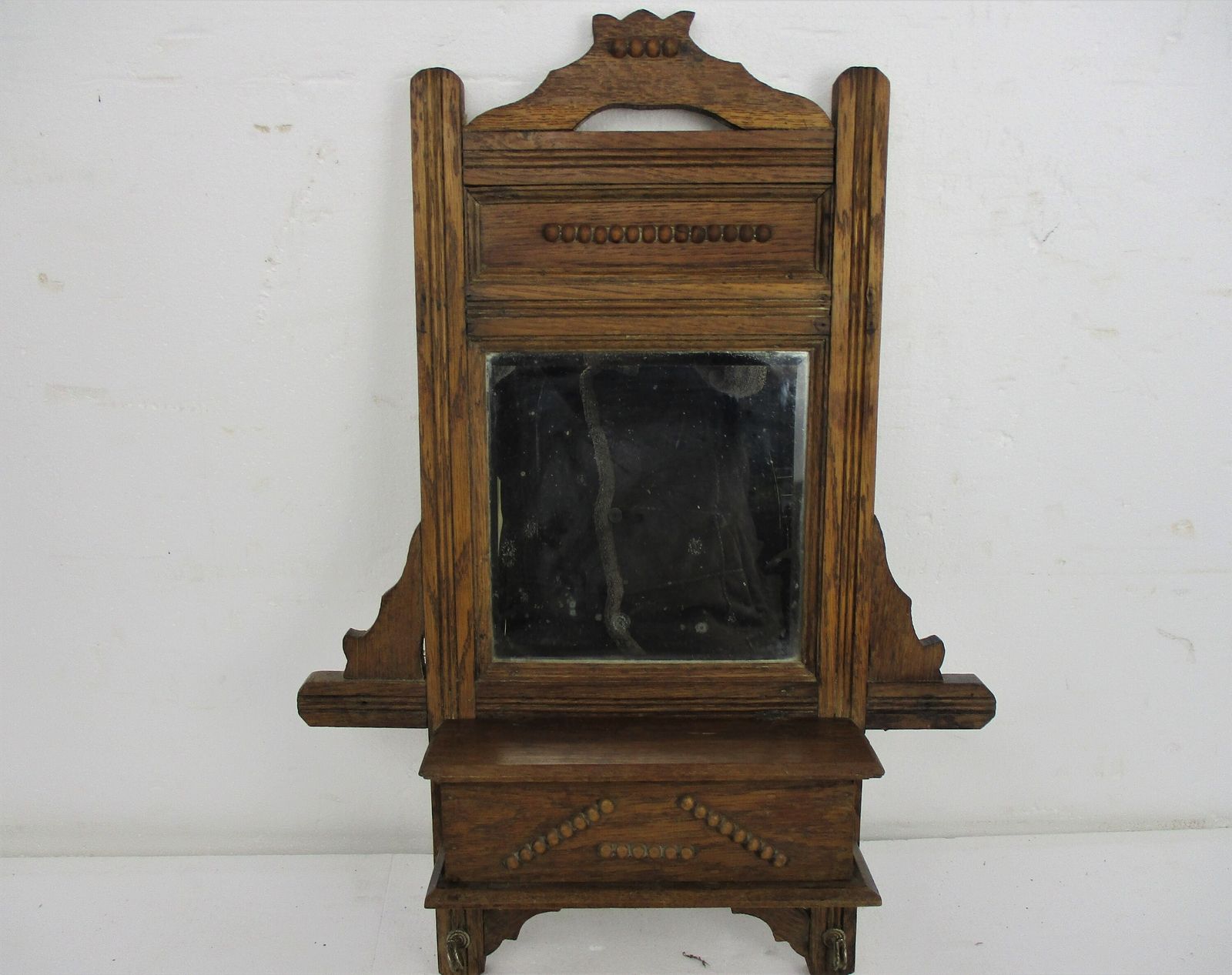 Vintage Hand Carved Wood Kitchen Apothecary Wall Cabinet Beveled Glass Mirror Co photo furniture