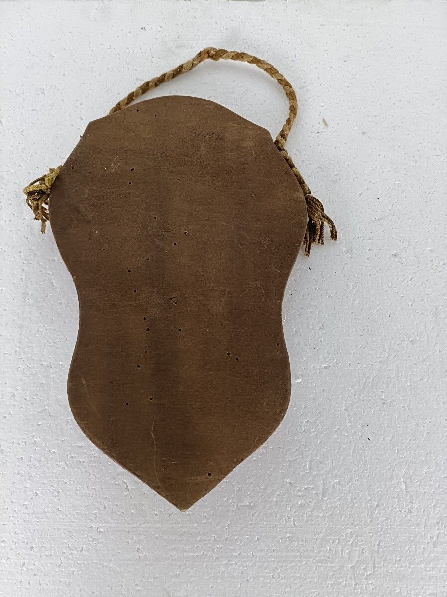 Holy Water Font Vessel Large Wall Hanging Faux Marble Trim Brass Wood Montaigu P photo vintage