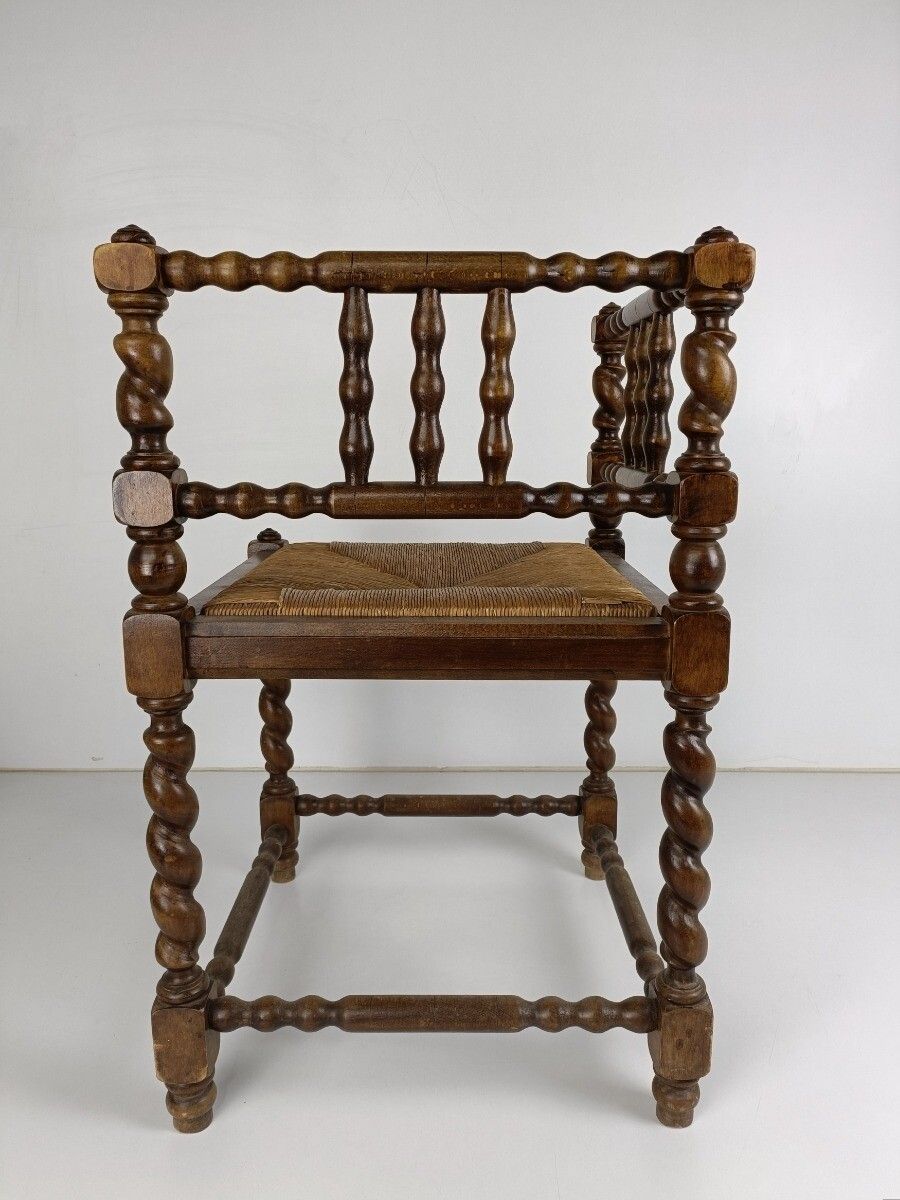 Twisted Wooden Barley Twist Corner Chair Rush Seating Hobnails Edwardian Gorgeou photo vinterior