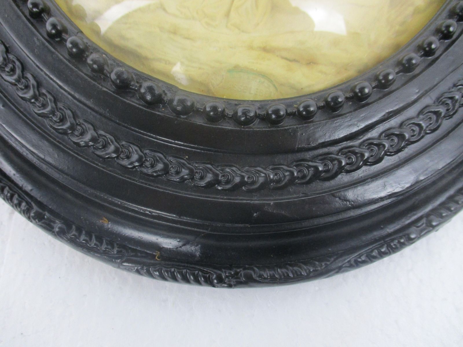 19th C Antique  Hand Made Black Forest Convex Glass Wow Meerschaum Virgin Mary W photo Art