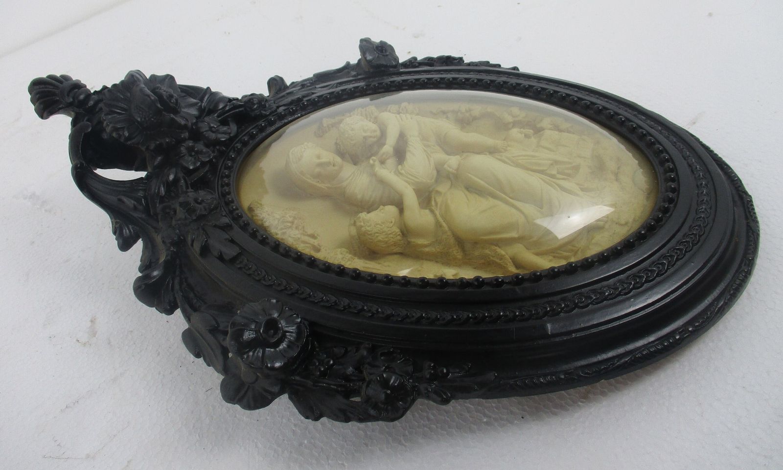 19th C Antique  Hand Made Black Forest Convex Glass Wow Meerschaum Virgin Mary W photo vinterior
