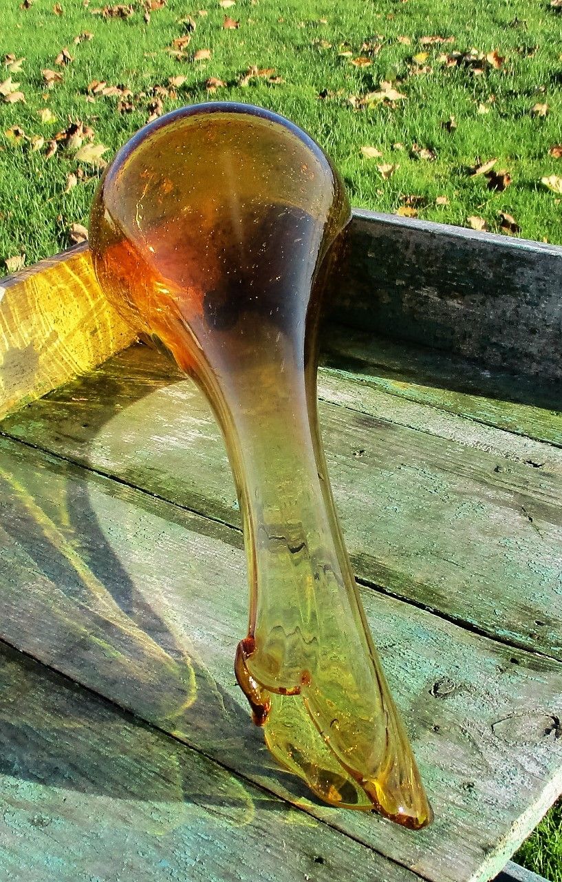 X Large Amber Glass Vase Bottle Hand Blown French Avallon Verrerie D'art photo 57.0
