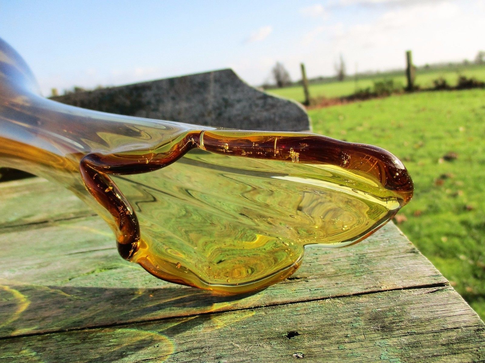 X Large Amber Glass Vase Bottle Hand Blown French Avallon Verrerie D'art photo vinterior