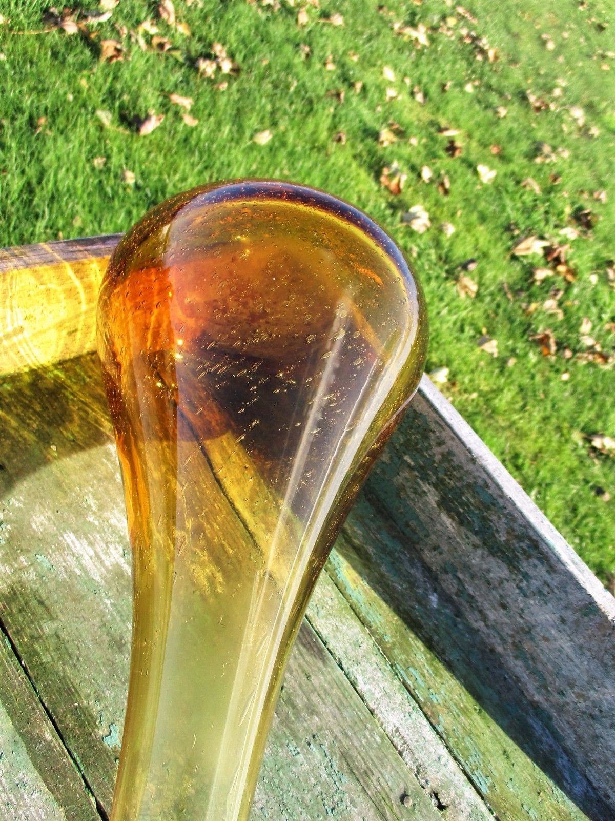 X Large Amber Glass Vase Bottle Hand Blown French Avallon Verrerie D'art photo buy