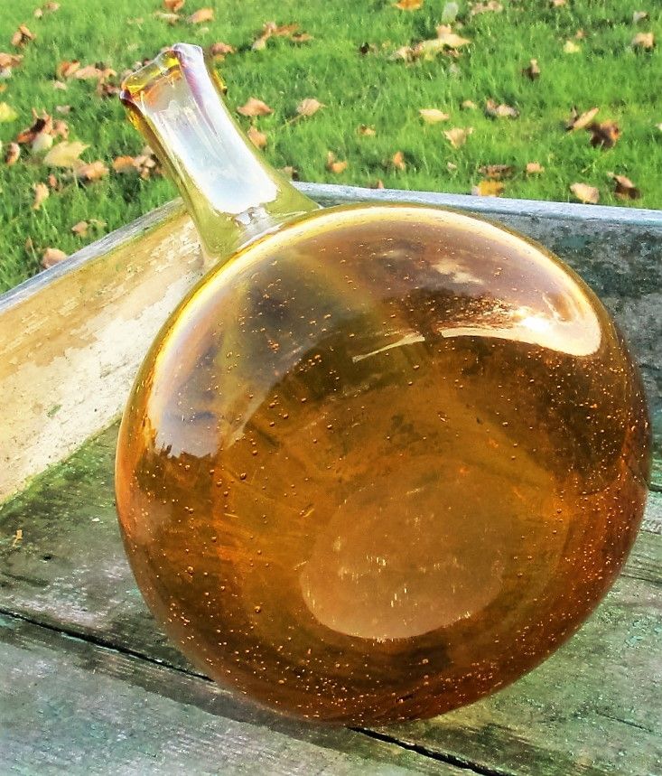 X Large Amber Glass Vase Bottle Hand Blown French Avallon Verrerie D'art photo vintage