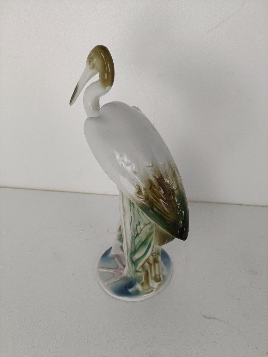 Large Porcelain Figure Heron, Crane By Porfin Cluj Napoca, Iris Mid Century Vint photo furniture