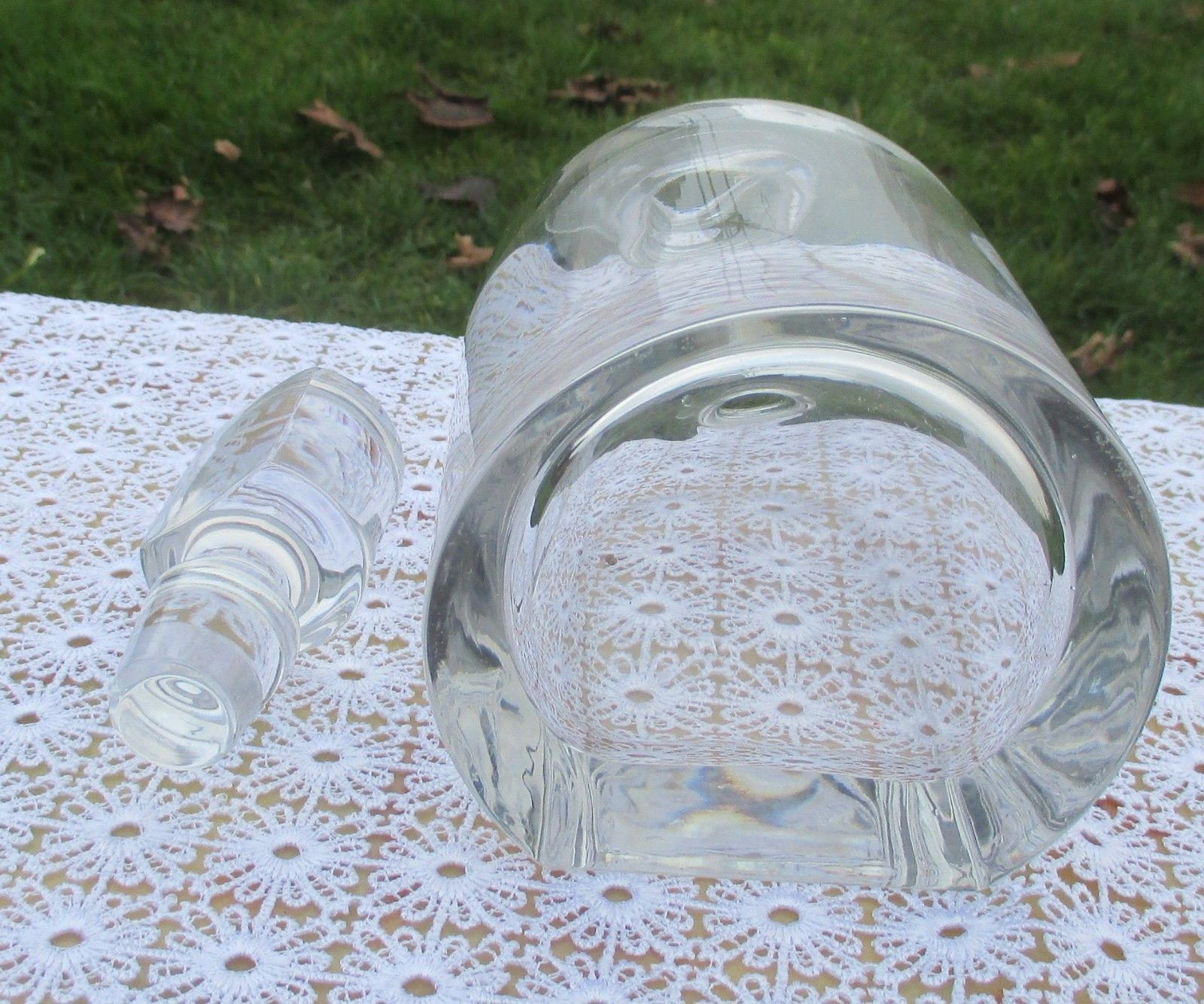 Gorgeous Clear Heavy  Glass Decanter Stopper Unusual Form photo vinterior