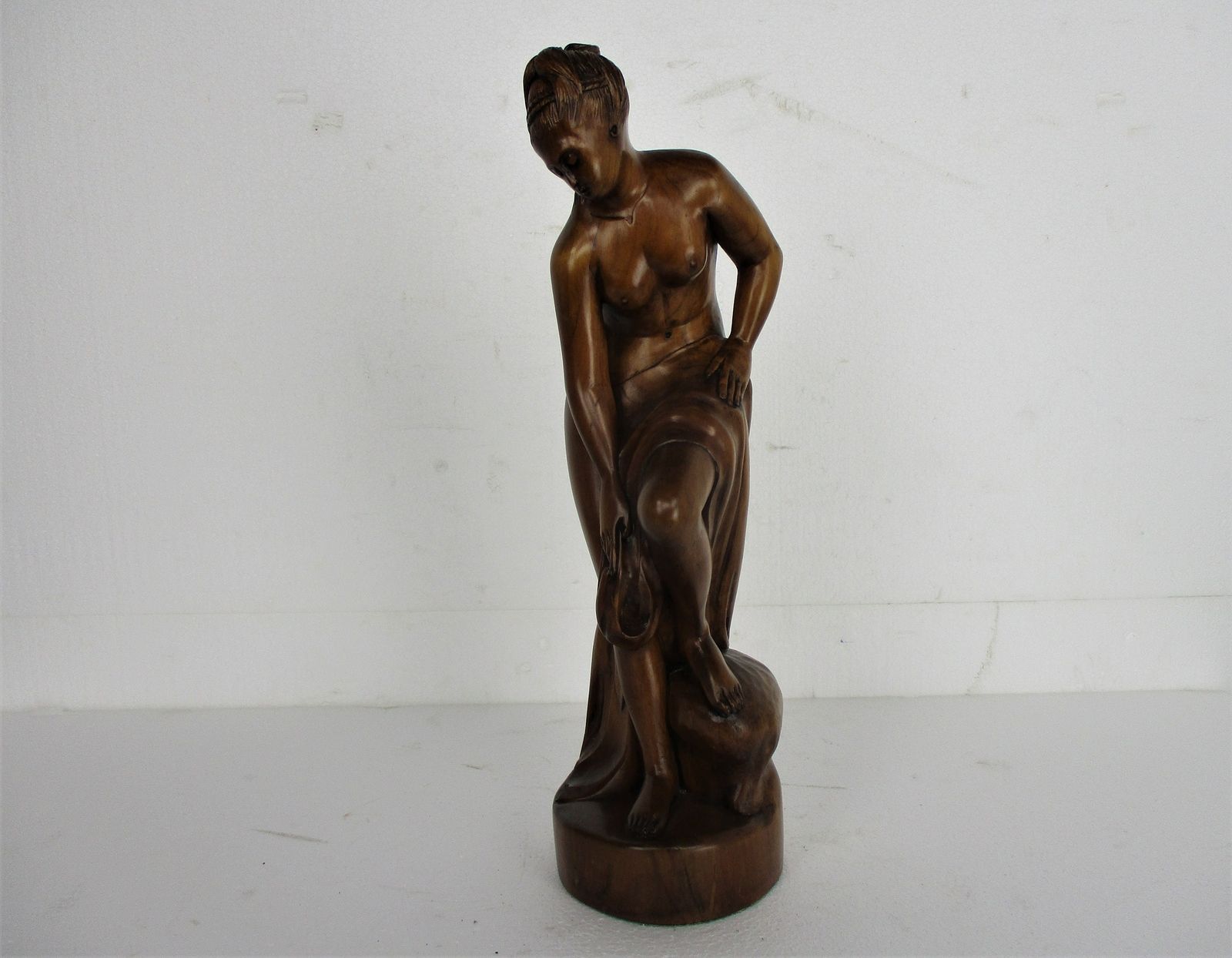 L Hand Carved Wood Statue Lady Nude Signed De Hondt Willy Piece Of Art Figure photo furniture