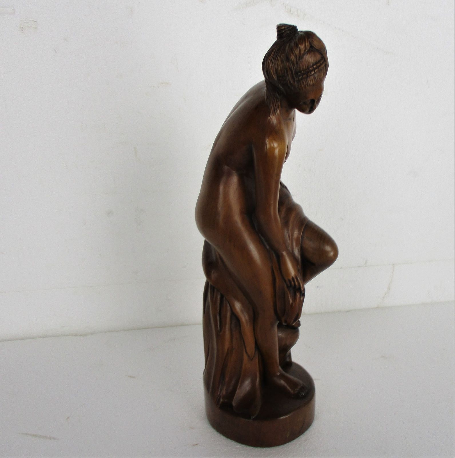 L Hand Carved Wood Statue Lady Nude Signed De Hondt Willy Piece Of Art Figure photo vinterior