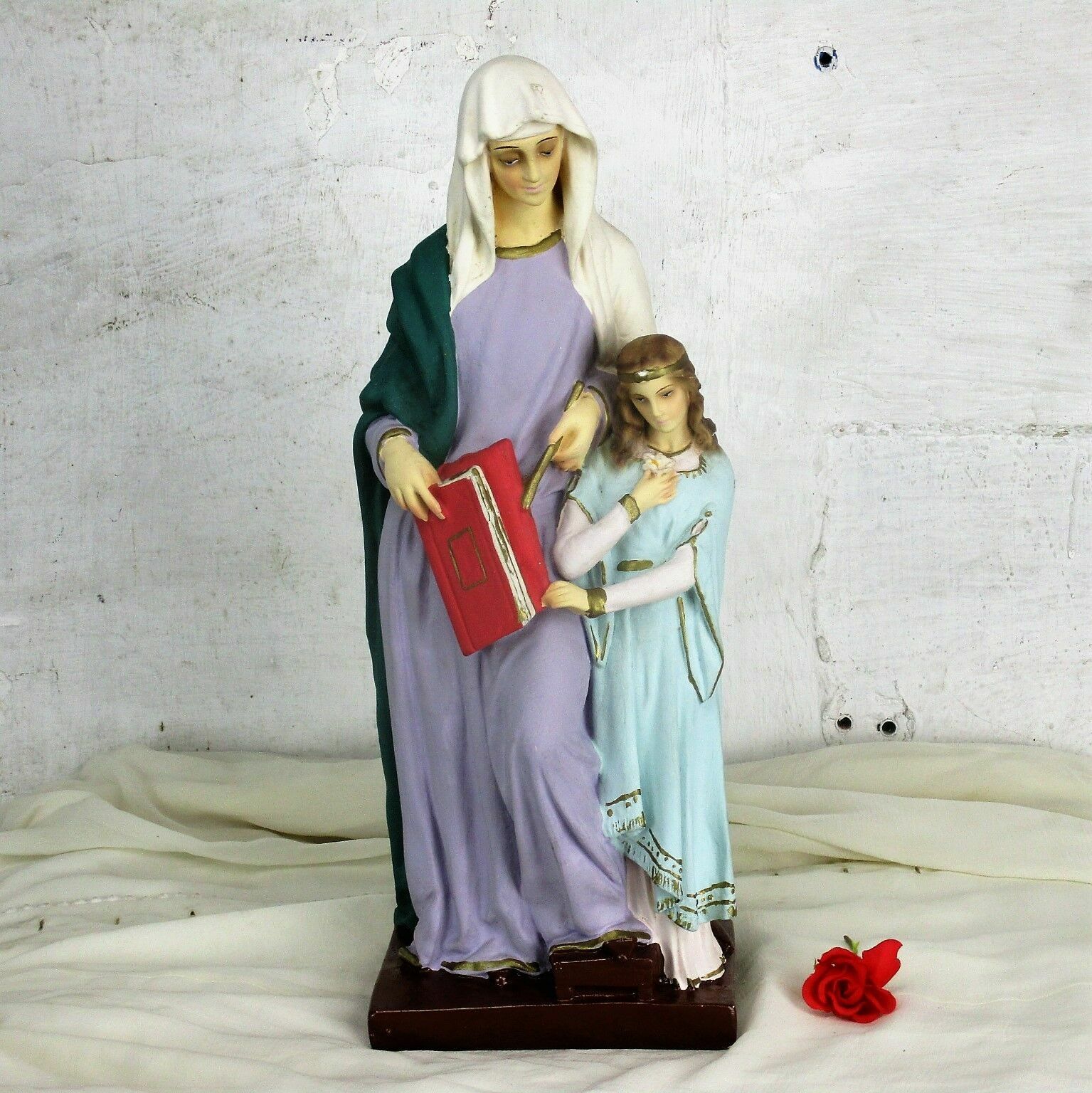 L Statue Saint Anne Virgin Mary As A Child Reading Old Testament Polychrome Htf photo for sale