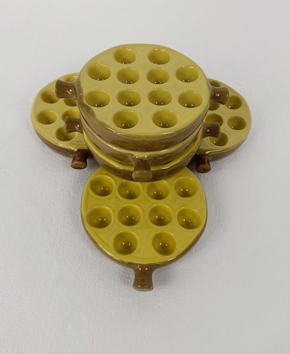 Set Of 6 French Escargots Snail Plates Dishes Terra Cotta Yellow Stylish Two Han photo 81.0