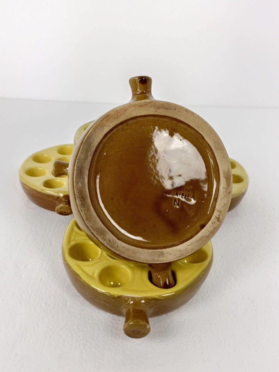 Set Of 6 French Escargots Snail Plates Dishes Terra Cotta Yellow Stylish Two Han photo buy