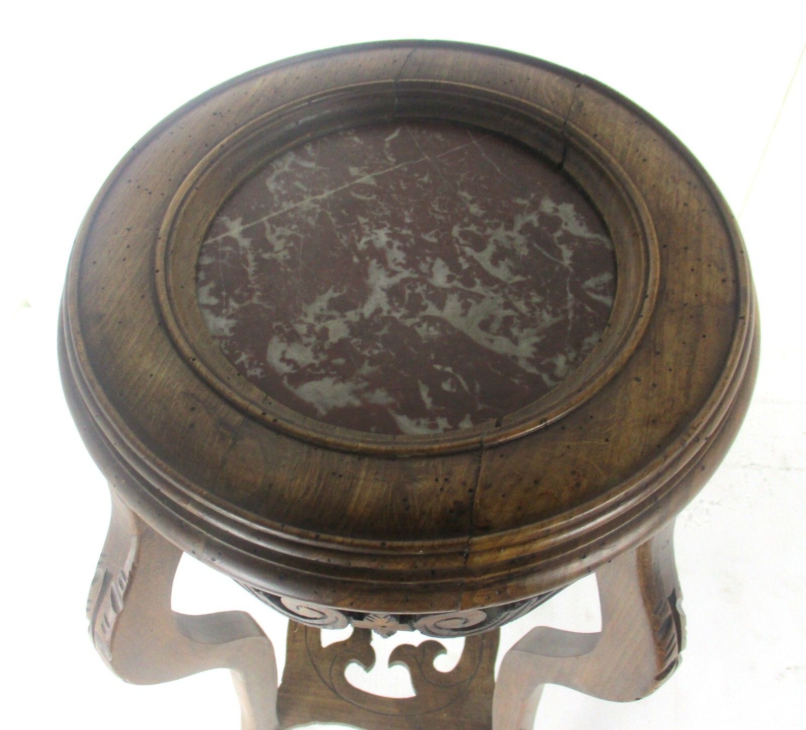 Large Carved Wood Marble Tops 2 Tier Plant Flower Bonsai Stand Pedestal Antique photo 352.0