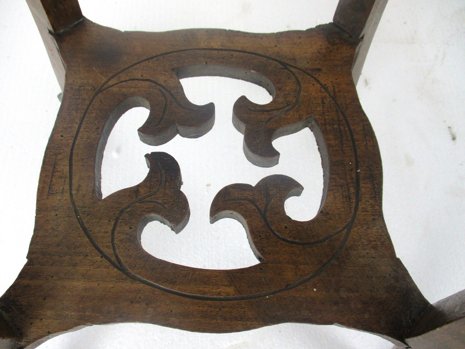photo furniture Large Carved Wood Marble Tops 2 Tier Plant Flower Bonsai Stand Pedestal Antique