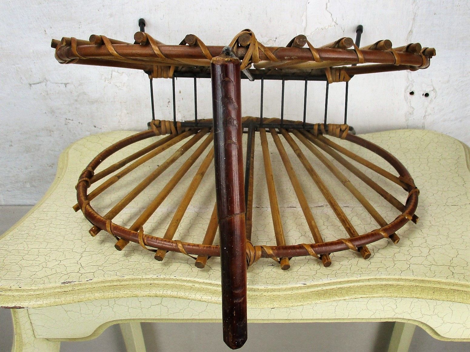 Mid Century Modern Rattan Magazine Newspaper Basket  Rack Box Modernist Htf photo vintage