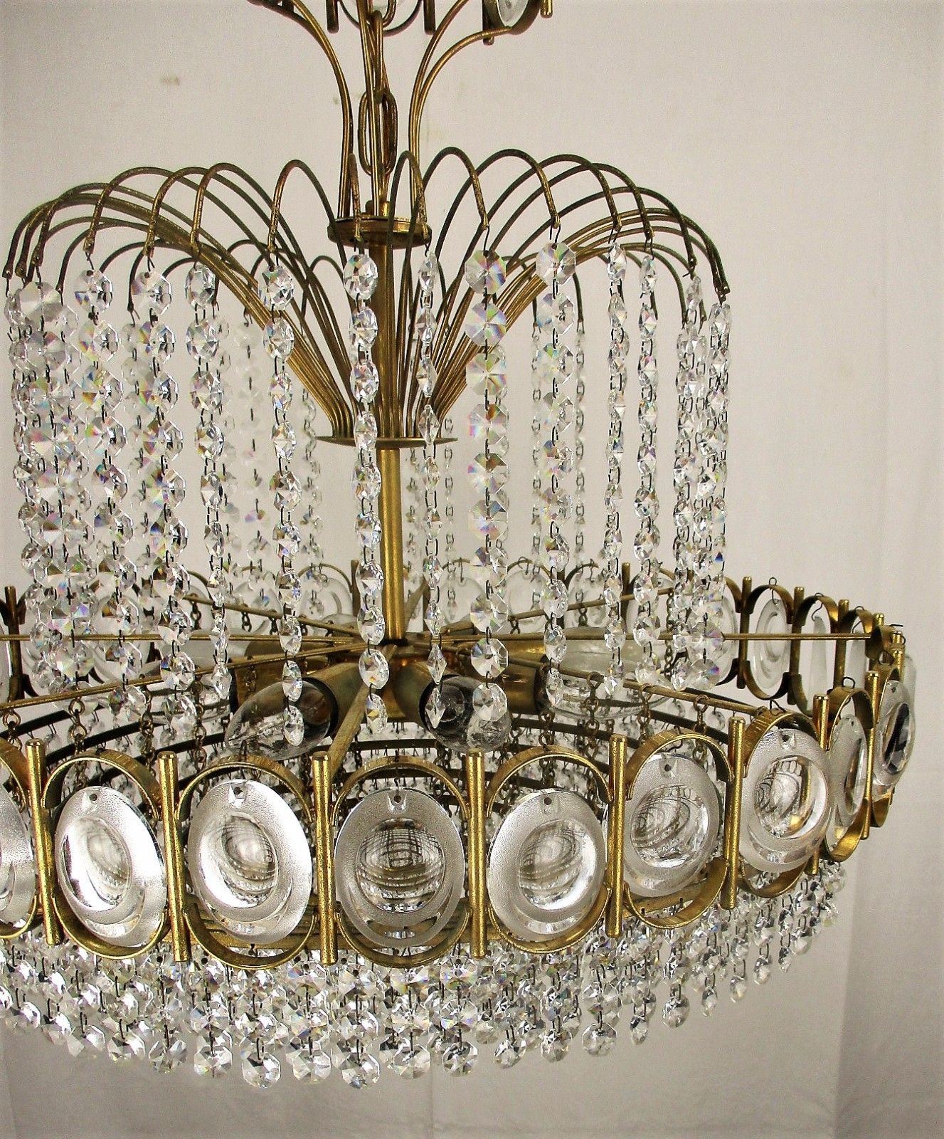 Palwa Chandelier 8 Tier  Gold Plated Swarovski Crystal Prisms 1960s Germany Htf photo buy