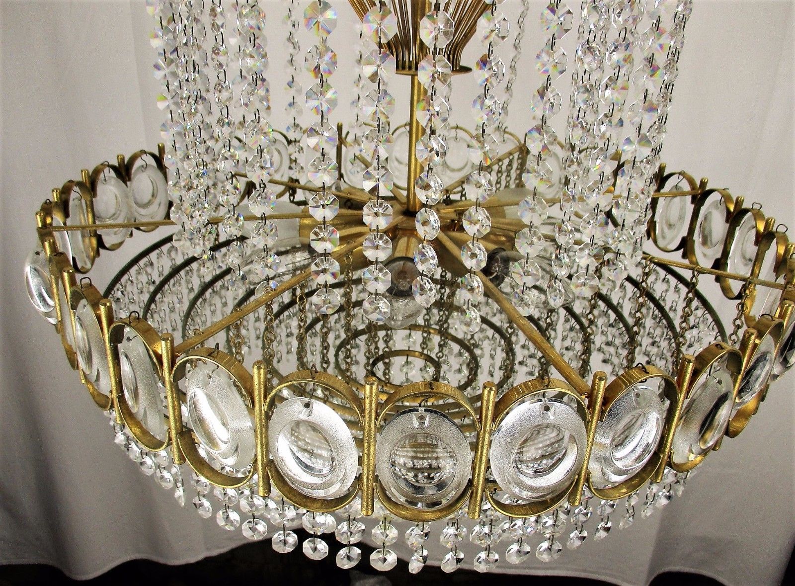 Lighting Palwa Chandelier 8 Tier  Gold Plated Swarovski Crystal Prisms 1960s Germany Htf photo