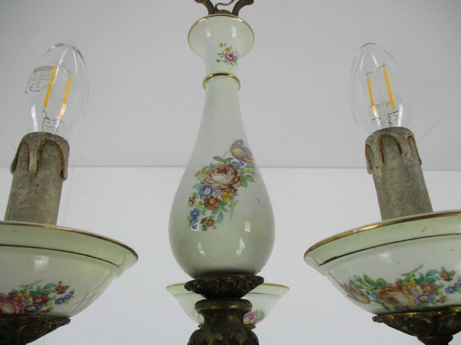 Small Chandelier Ceramic Bronze 3 Lights Arms Italian Style Hollywood Regency photo buy