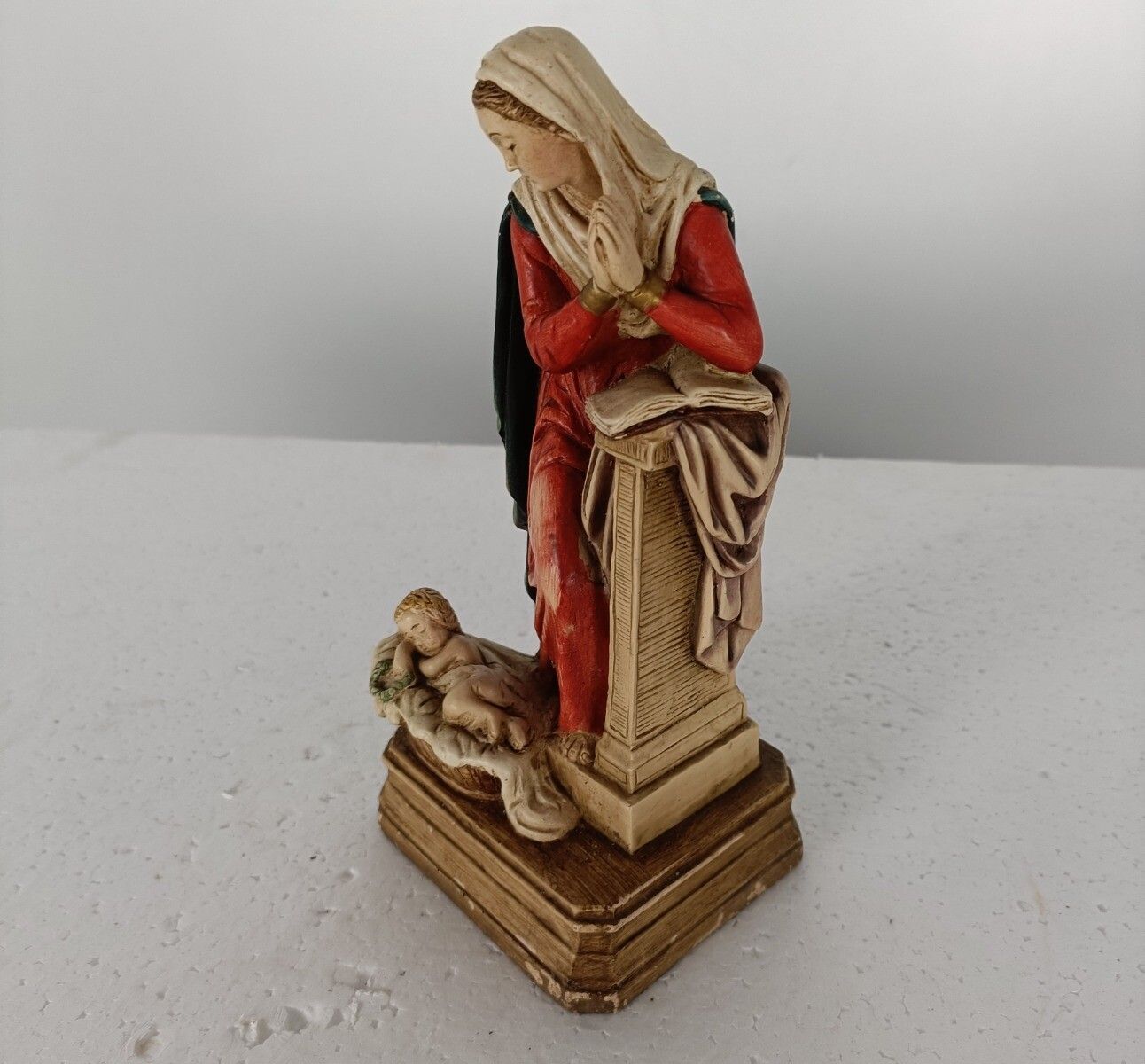 Gorgeous Statue Polychrome Resin Our Lady Madonna Mary Reading Bible With Infant photo for sale